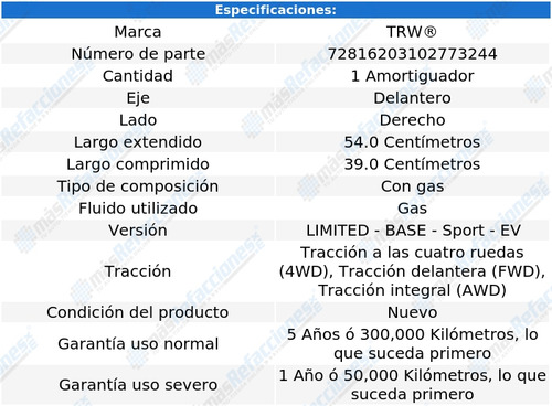 Amortiguador Gas Delantero Derecho Rav4 De 2006 A 2012 Trw