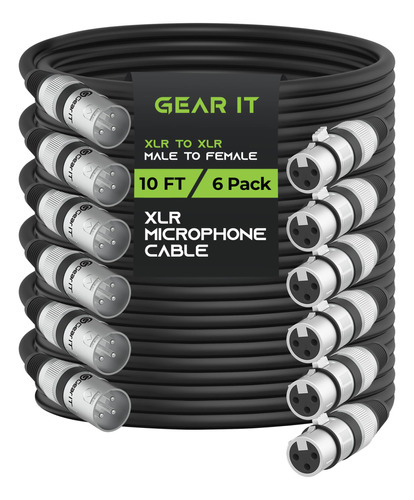 Gearit Cable Microfono Xlr (10 Pie 6 Unidades) Macho Hembra