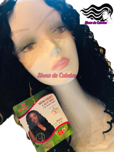 Peruca Front Lace Cacheada Afro Cor Preta 60 Cm Frete Grátis