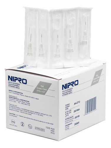 Aguja Hipodermica Nipro 27g X 1/2 Caja 100 Unidades