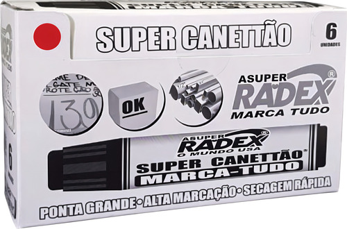 Canetão P/ Escrita Em Cartaz 20mm Radex 10/20 Vermelho C/6
