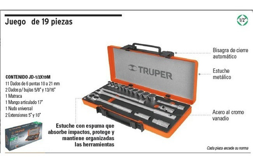 Imagen 3 de 10 de Juego Set Kit Herramientas Tubos 19 Piezas Truper En Cuotas