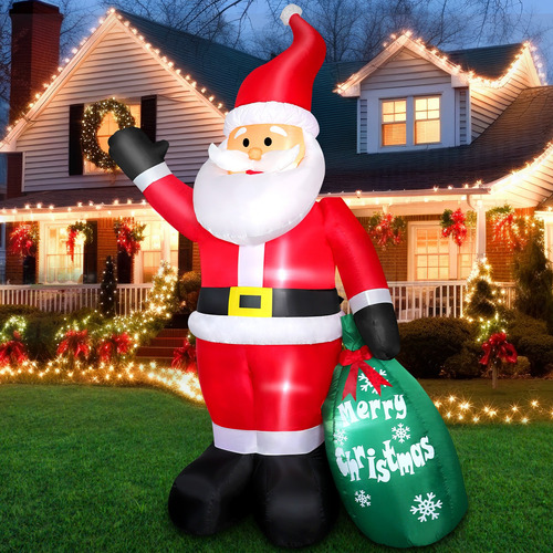 Papá Noel Decoración Inflable Navideño De 2.2m Con Luz Led Rojo