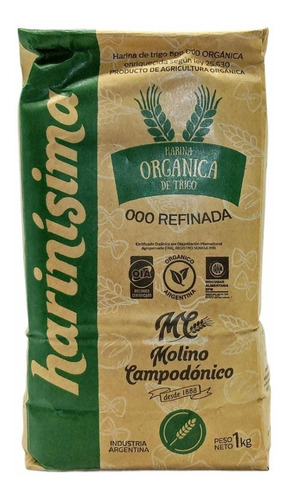 Harina De Trigo Organica 000 Harinisima Pack 10 X 1 Kg