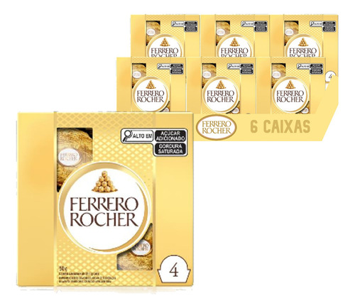 Bombom Ferrero Rocher 50g (6 Caixas - 24 Bombons) Kit Bombom