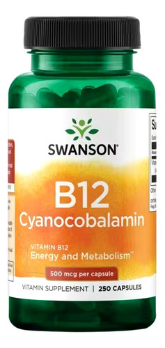 Vitamina B12 500mcg 250 Cápsulas Swanson 