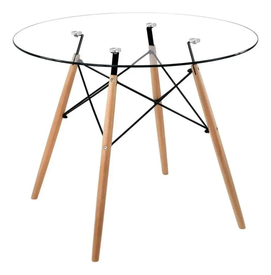 Mesa Comedor Eames Vidrio Madera 100cm Hogar Moderno Premium Cristal Haya