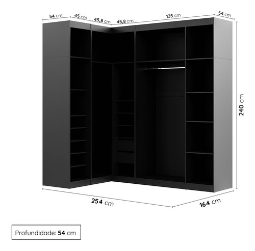 Guarda Roupa Modulado De Canto Com Espelho 6 Portas 3 Wt