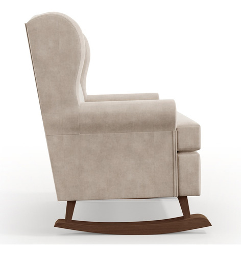 Poltrona De Amamentação Com Balanço Malu Base De Madeira P02 Suede Bege