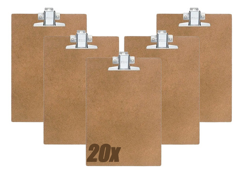 Prancheta A4 De Madeira Mdf Com Prendedor De Metal Kit 20un 