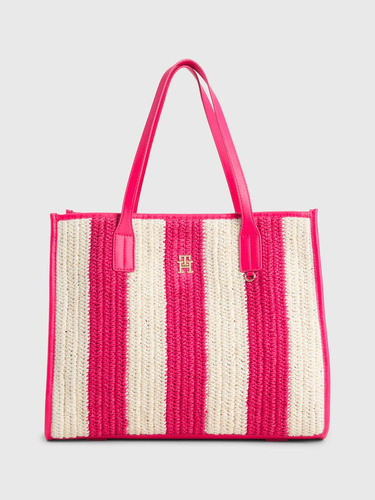 Bolso Tote De Croché A Rayas Rosa Tommy Hilfiger De Mujer