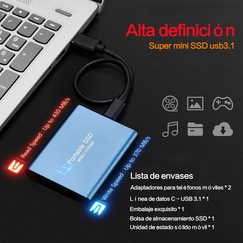Disco Duro Externo De Ultra Alta Velocidad M.2 Ssd 4tb Azul