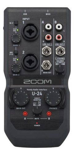 Interface de áudio portátil Zoom U-24 de 2 canais e cor midi preta