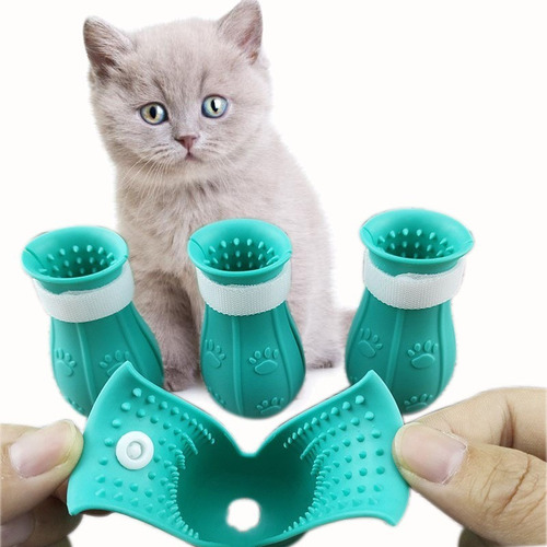 Botas Anti Rasguños Gato Ajustable 4pcs Para Bañar Vet Aseo