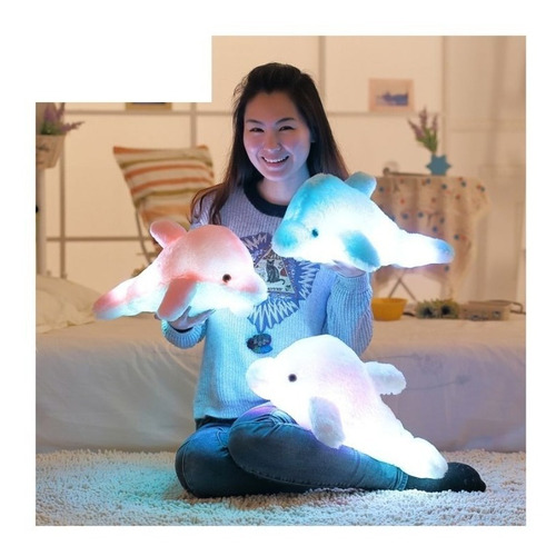 Cojín De Almohada Peluche Delfín Luz Led Niños Colorido