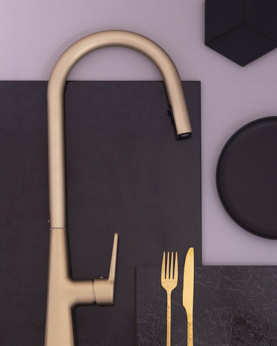 Grifo De Cocina Monocomando Amber Gold Ultragrif Acabado Mate Color Dorado