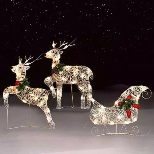 Juego De 3 Adornos Navideños De Alce Con Iluminación Led