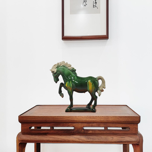 Escultura De Caballo Cerámica Tang Sancai 20 Cm Decoración V Green