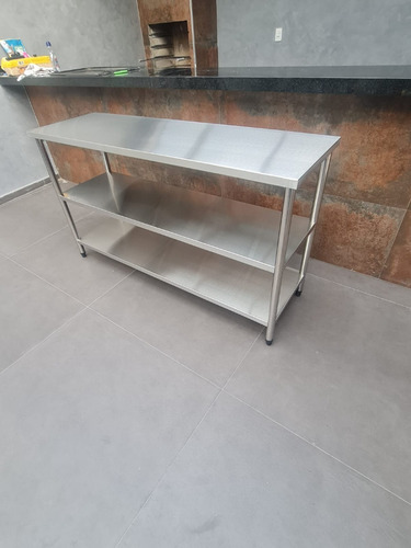 Bancada Mesa Inox Industrial 2 Prateleiras 180x50x90