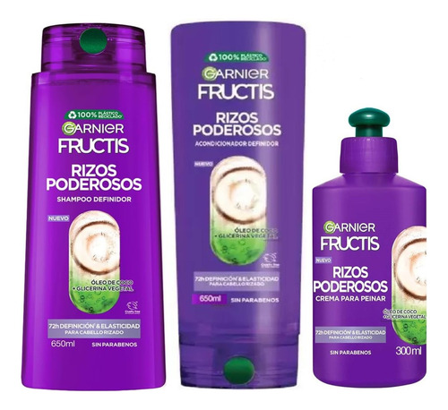 Garnier Rizos Poderosos 650ml Shampoo + Acondicionad + Crema
