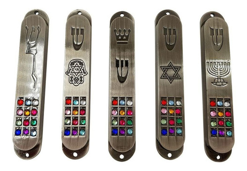 Imagen 1 de 5 de Talisman4u Juego De 5 Mezuzah Judías De Estaño Con Hoshen...