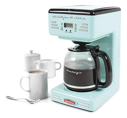 Cafetera Nostalgia Retro 12 Tazas Led Programable Aqua