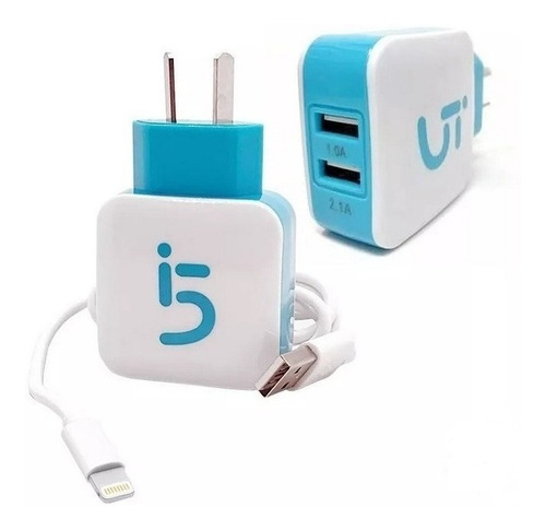 Cargador Pared Usb 2.1 Amp Doble Usb Lightning Iglu5 Color Blanco