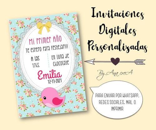 Invitación Digital Personalizada Shabby Chic #4 Pajaritos