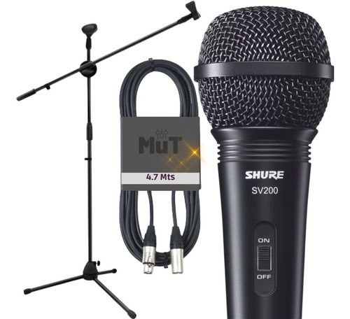Kit Microfono Shure Sv200 + Pie De Mic + Cable Plug 4.7m Xlr