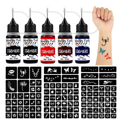 Kit De Tatuaje Temporal 5 Tintas Color 115 Plantillas Infant Color Nombre Del Diseño