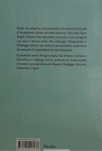 De Heidegger A Habermas, Javier Bengoa Ruiz, Ed. Herder (Usado)