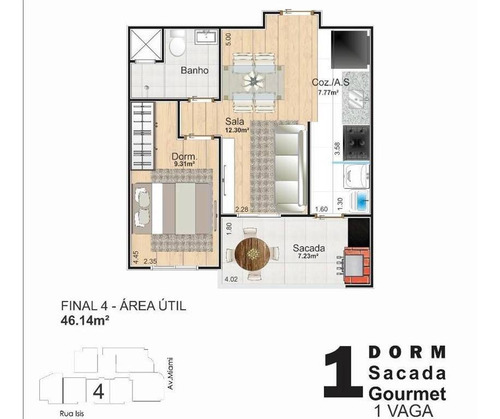 Imagem 1 de 15 de Apartamento, 1 Dorms Com 46.14 M² - Caiçara - Praia Grande - Ref.: Alv94 - Alv94