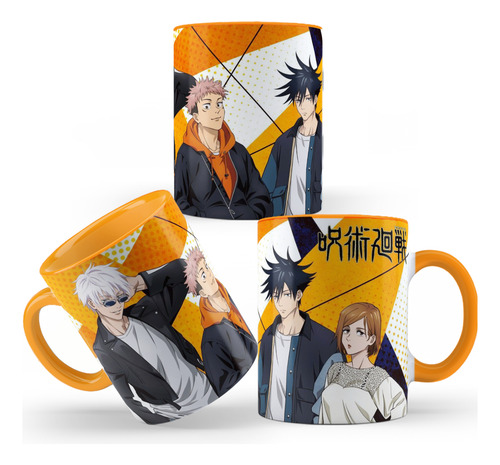 Caneca Jujutsu Kaisen Gojo Itadori Megumi Produto Geek Otaku Laranja Jujutsu Kaisen