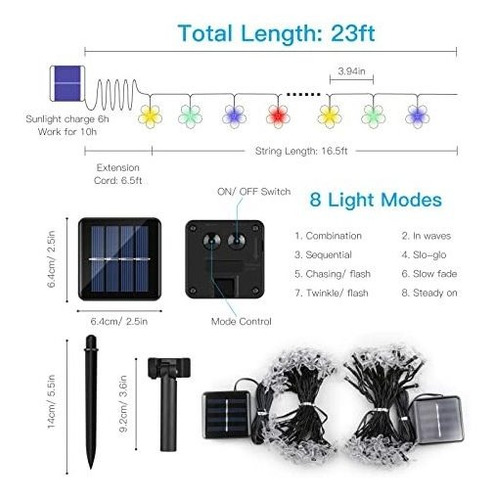 Luces Con Foco De Flor Multi Color Para Navidad 50leds 2 Pcs
