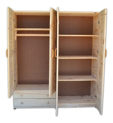 Ropero, Armario 4 Puertas Estantes + 2 Cajones | Sin Lustre