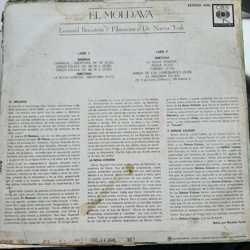 Vinilo Leonard Bernstein El Moldava Dvorak Smetana Cl2 (Usado)
