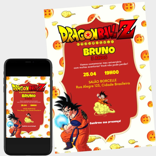 Convite Digital Goku Dragon Ball Z Virtual Online Whatsapp