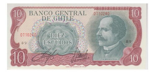 Imagen 1 de 4 de Billete 10 Escudos Chile 1962-1975 Inostroza-barrios Unc