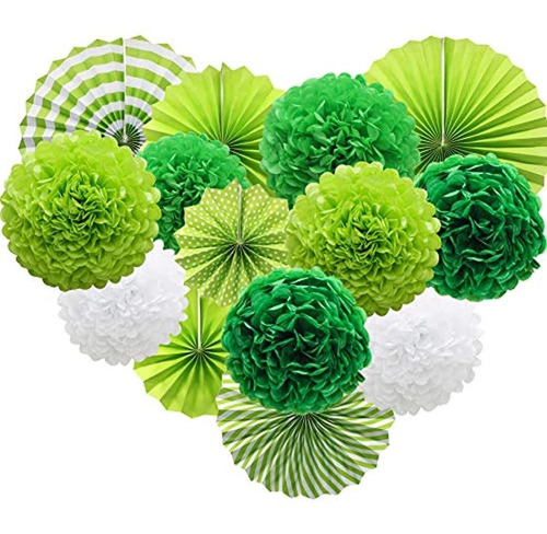 Juego De Pompones De Papel Verde Para Colgar Decoraciones