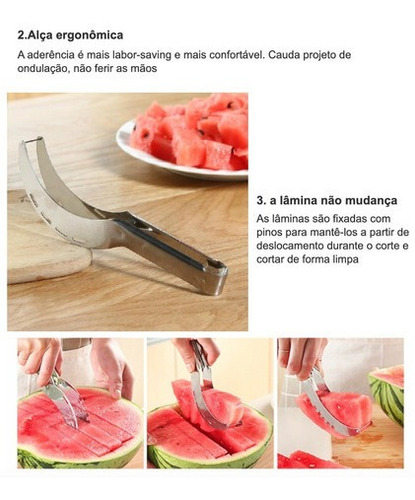 Imagem 4 de 10 de Fatiador Melancia Cortador Fruta Inox Resistente Cozinha Lar