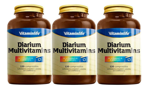 Kit 3x Diarium Multivitamínico 120 Cápsulas Vitaminlife Sabor Sem Sabor