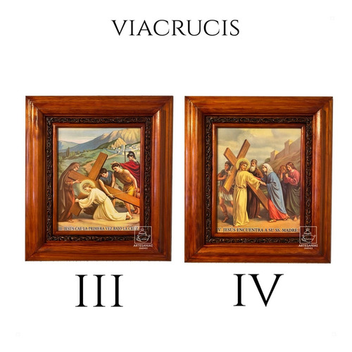 Cuadro Vía Crucis O Viacrucis En Madera 15 Piezas 40x35 Cm