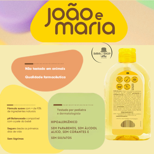 Kit 3 João & Maria Shampoo Glicerina Bebê Rn 200ml Limpeza