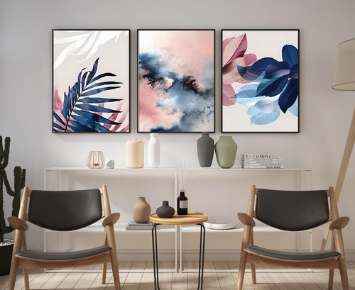 Kit de fotos para sala de recepción y dormitorio, 3 piezas, tonos de azul y rosa