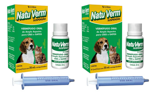Kit 2 Vermífugo Natu Verm Suspensão Cães E Gatos 20ml