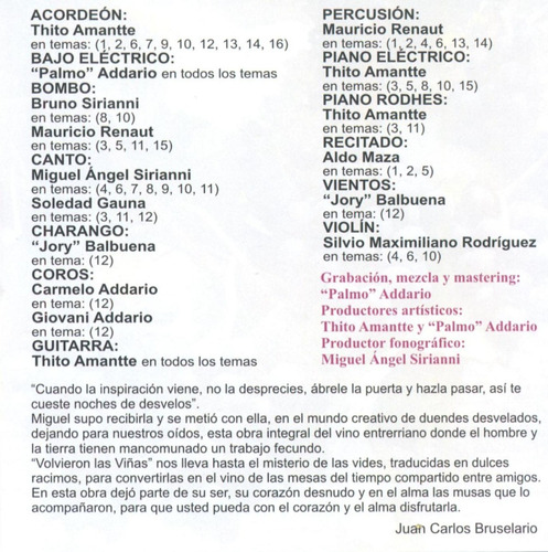 Imagen 3 de 4 de Volvieron Las Viñas Y Otras Cepas - Miguel Angel Sirianni Cd