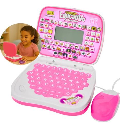Laptop Infantil Brinquedo Educativo Interativo Inglês Atacarejo Kids Notebook de Brinquedo com Mouse Bilingue