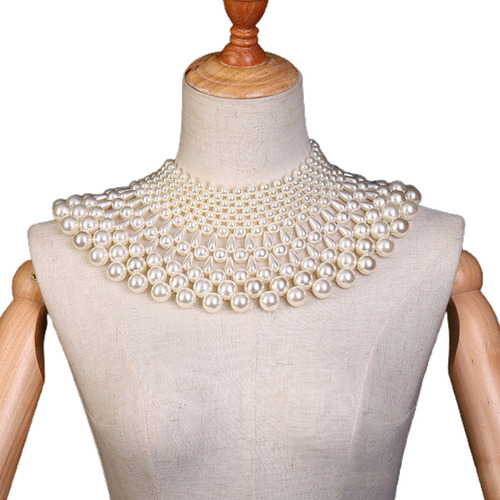 Collar Llamativo En Forma De Abanico Con Cuentas De Perlas E