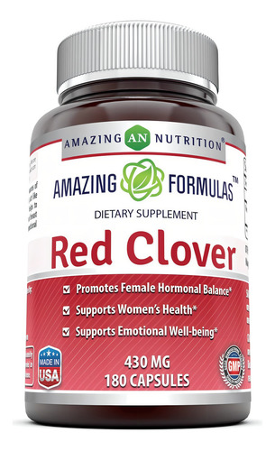 Amazing Formulas Red Clover Trébol Rojo 430mg Bote 180 Cáps Sabor Sin Sabor