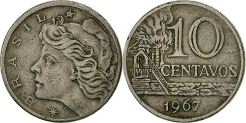 Moneda Brasil 10 Centavos 1967